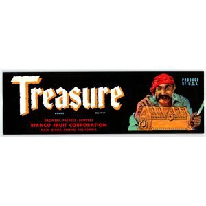 Pirate And Treasure Chest Fresno California Vegetable Crate Label Original 1940s